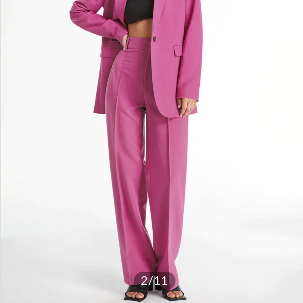 The COMMENSE High Waisted Fuchsia Pink Straight Leg Trousers Pants S Small